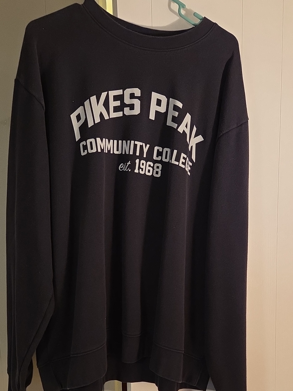 League Black Crewneck Sweatshirt with White Pikes Peak Community College Print